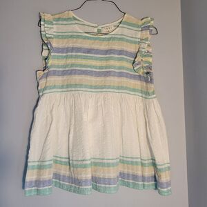 THML Striped Top Womens Cotton Sleevless Ruffle Detail Back Buttons Size M